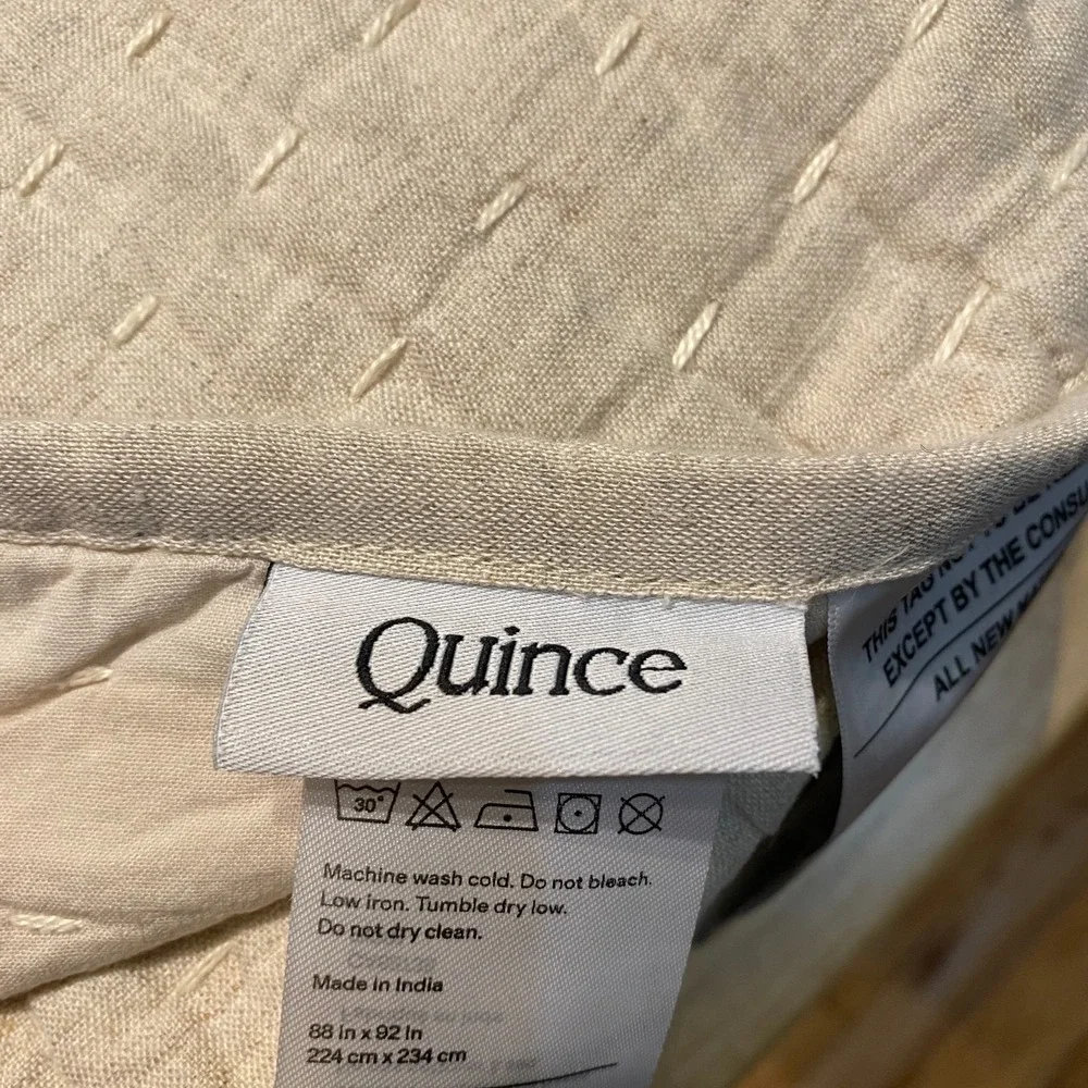 Quince European Linen Cotton Stitch Quilt Full/Queen Size Natural Beige NO SHAMS